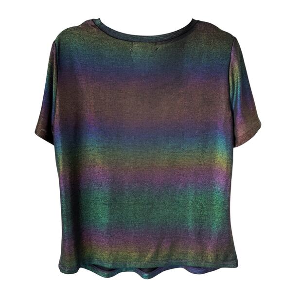 Metallic Shimmer Rainbow Top Women Large Sheer Festival Rave Club EDC Party READ - Picture 4 of 15